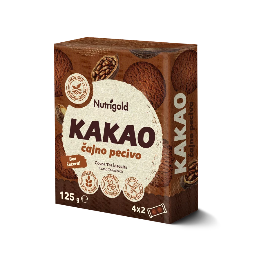 Nutrigold Teegebäck aus Weizen mit Kakao Zuckerfrei in einer 125g Packung