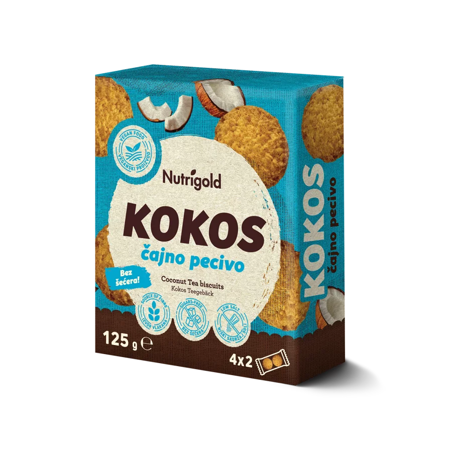 Nutrigold Teegebäck aus Weizen mit Kokos Zuckerfrei in einer 125g Packung