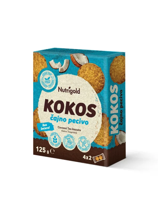 Nutrigold Teegebäck aus Weizen mit Kokos Zuckerfrei in einer 125g Packung