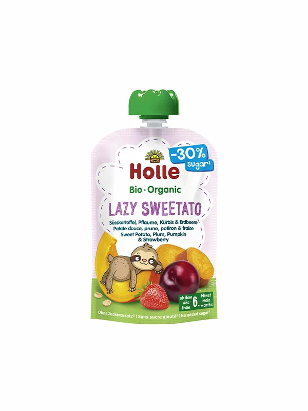 Quetschie mit Süsskartoffel, Pflaume, Kürbis, Erdbeere & Hafer "Lazy Sweetato" (ab dem 6. Monat) – Bio 100g Holle