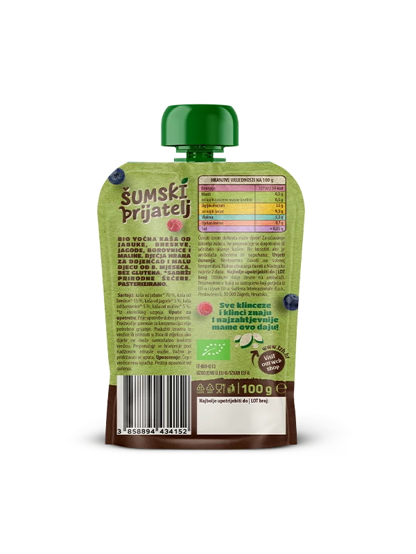 Nutrigold Baby Quetschie mit Apfel, Pfirsich, Erdbeere, Heidelbeere & Himbeere – Biologisch in einer 100g Packung