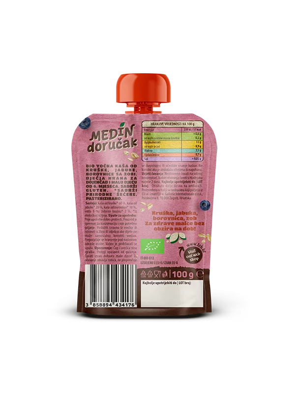 Nutrigold Baby Quetschie mit Birne, Apfel, Heidelbeere & Hafer – Biologisch in einer 100g Packung