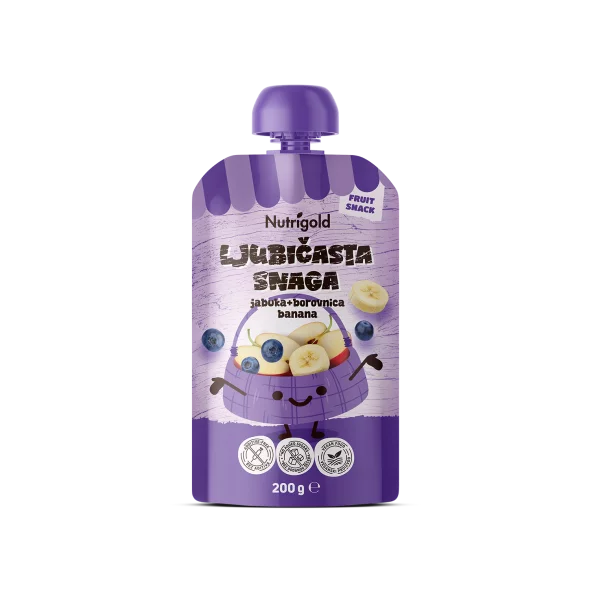 Fruchtpüree mit Apfel, Heidelbeeren & Banane – 200g Nutrigold