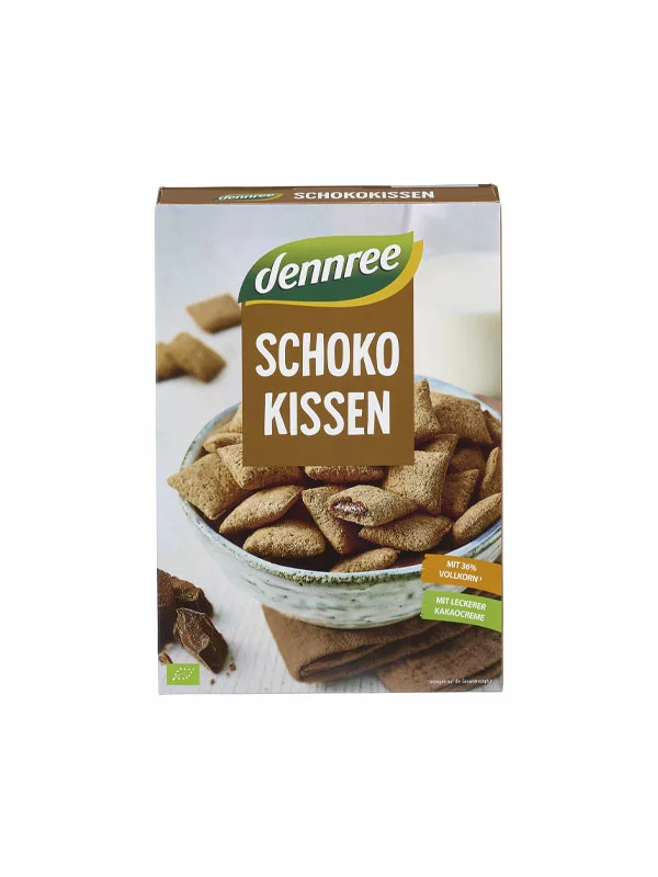 dennree Knusprige Getreidekissen mit Kakaocreme – Biologisch in einer 375g Packung