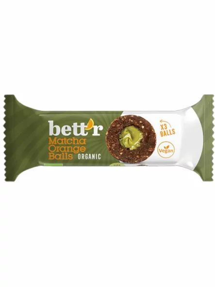 Bett'r Frucht-Balls mit Matcha & Orange 3 Stück Glutenfrei – Bio in einer 45g Packung