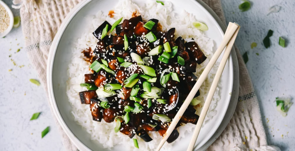 Teriyaki-Aubergine Reis