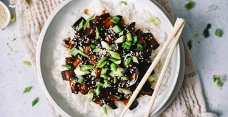 Teriyaki-Aubergine Reis