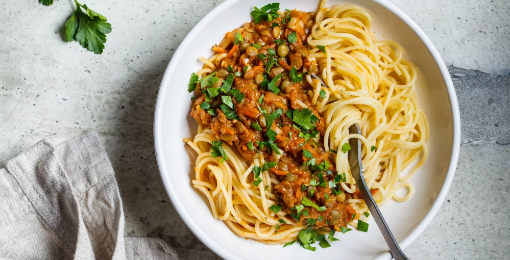 Vegane Bolognese im Teller